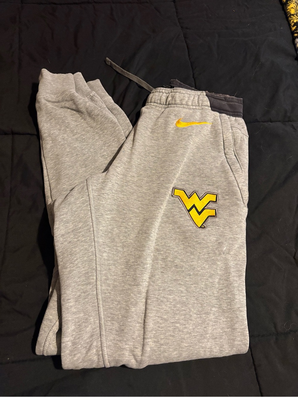 Nike Gray Joggers with Yellow WV Logo and Swoosh